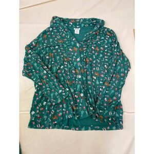 Amazon Essentials x Sofia Grainge Green Christmas Ribbed Pajama Top Womens XL